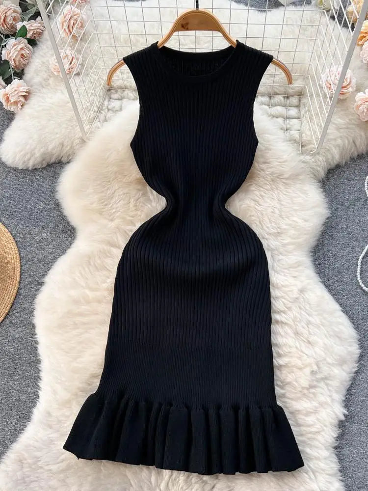 2024 Y2K Ruffle Bodycon Mini Dress Women Knit Fashionable Denim Mini Dress