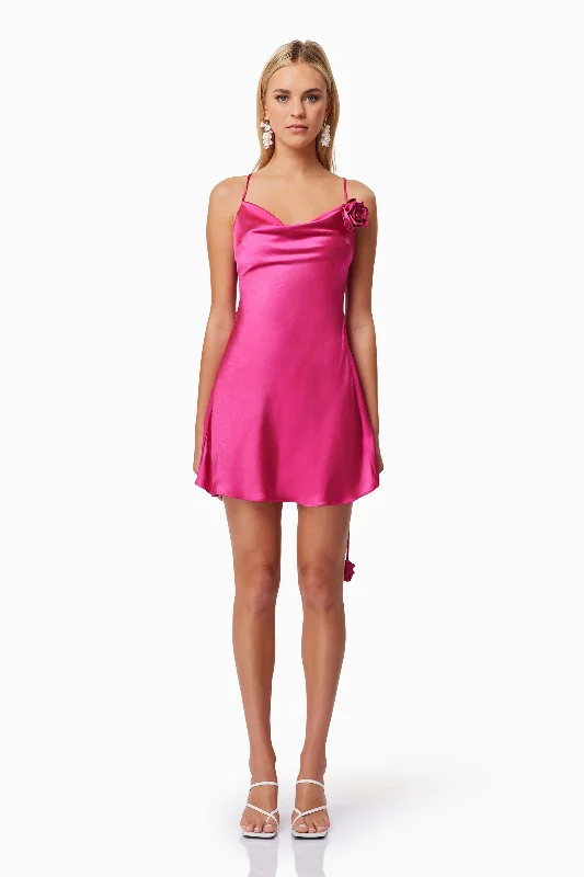 Aria Cowl Neck Party Mini Dress In Pink Cozy Knit Mini Dress