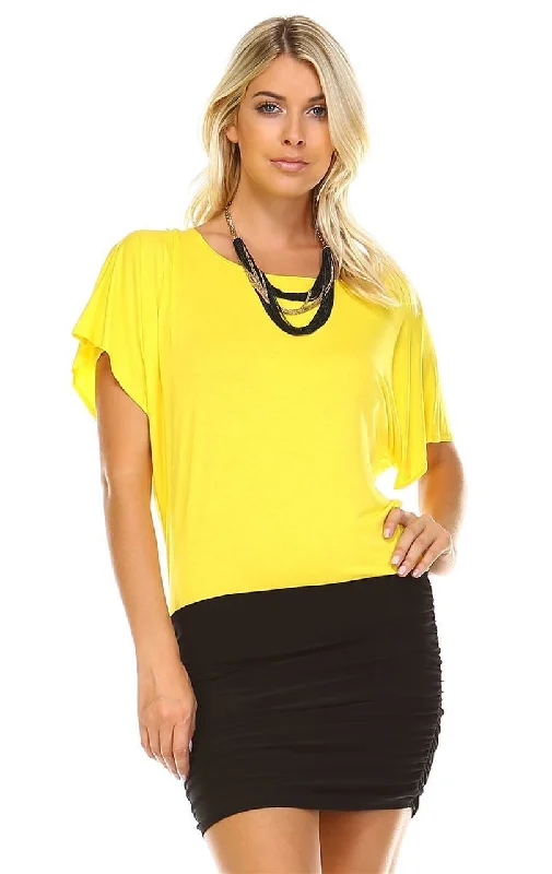 Loose Top Bodycon Skirt Mini Dress Yellow Black Comfortable Bodycon Mini Dress