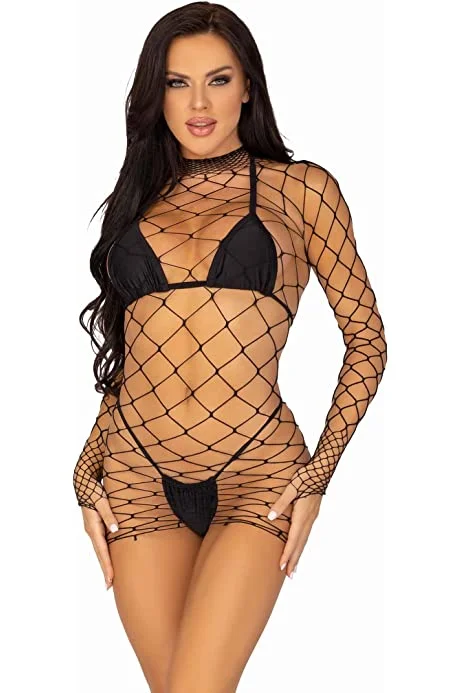 Black Fence Net Mini Dress Stylish Sweetheart Mini Dress