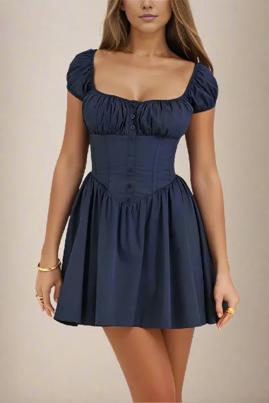 Corey Bodycon Mini Dress - Navy Blue Trendy Off-Shoulder Dress Mini