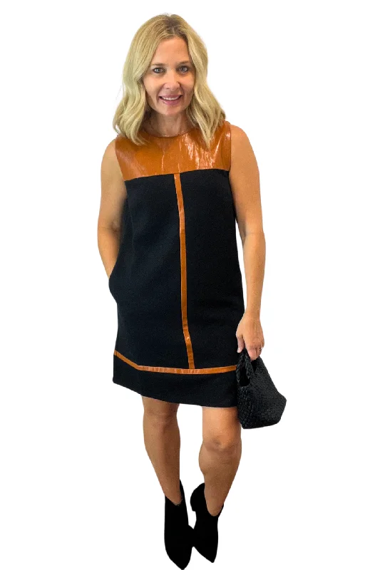 Leather Trim Textured Mini Dress Fashionable Polka Dot Mini Dress