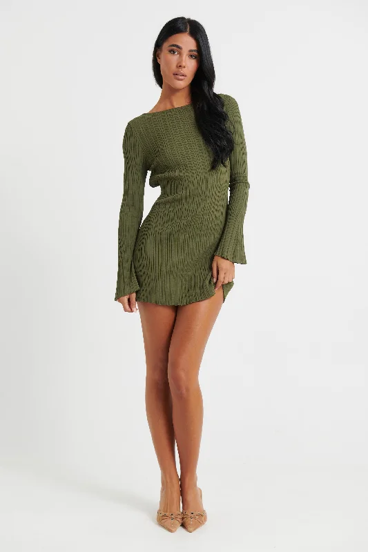 Mable Mini Dress Khaki Cozy Ribbed Mini Dress