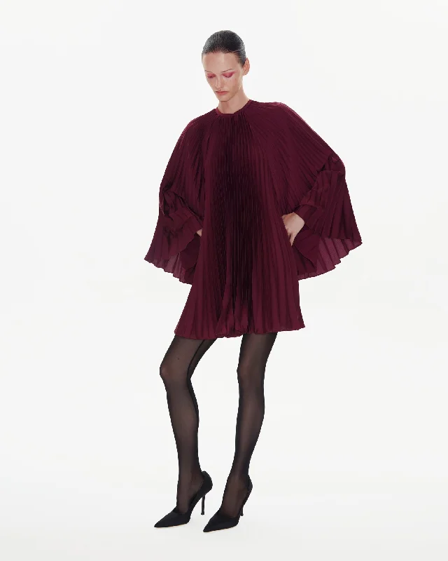 Marcella Mini Dress in Burgundy Elegant Mini Dress with Pleats