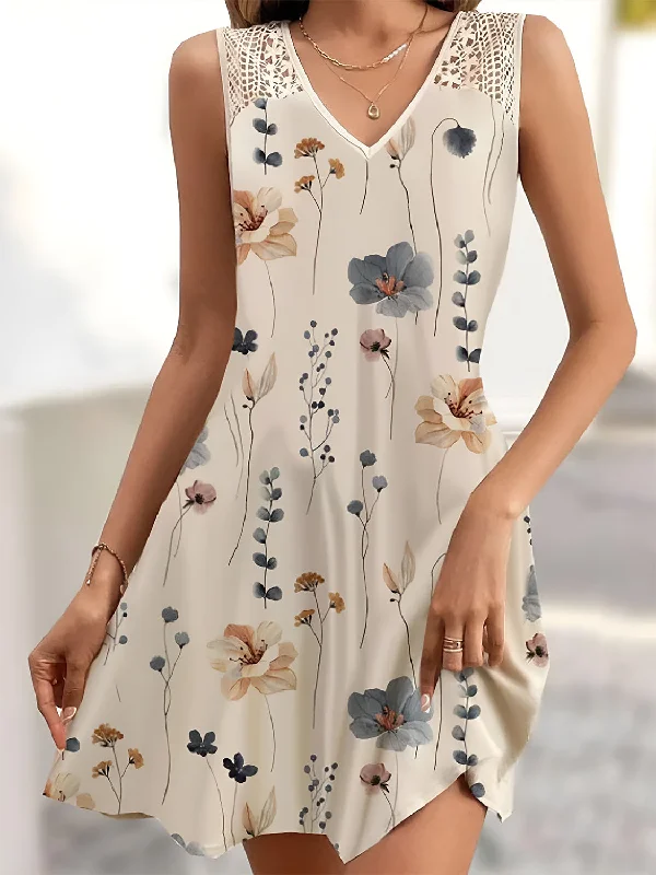 Printed V-Neck Sleeveless Mini Dress Elegant Mini Dress with Ruffles