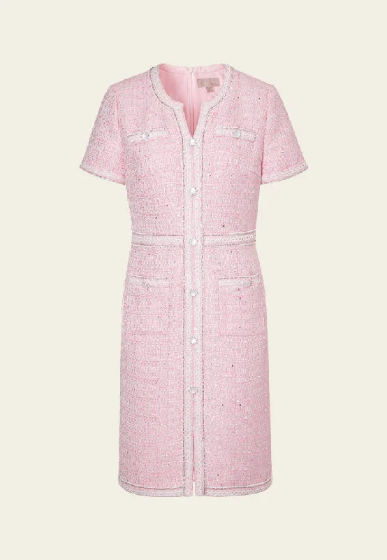 V-neck Lace-trim Slit-pocket Dress