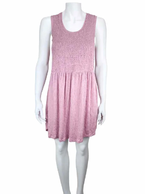 Anthropologie, Women's Smocked Crinkle Knit Dress, Dusty Rose, Size S