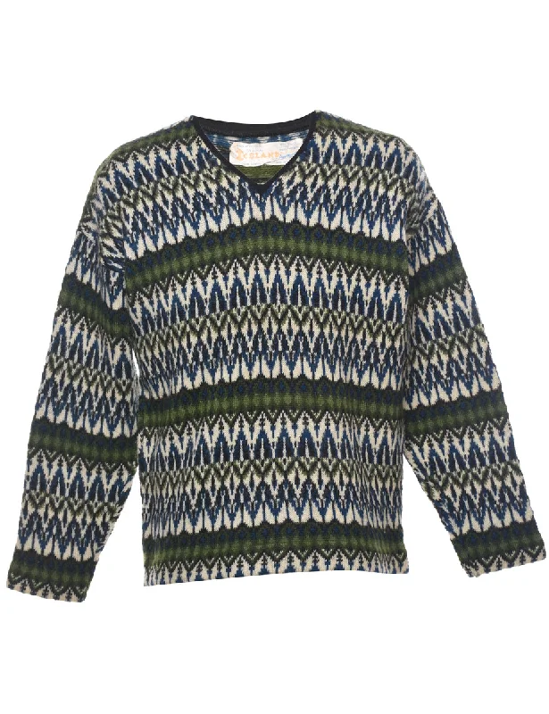 Aztec Print Jumper - M Solid Print Embellished