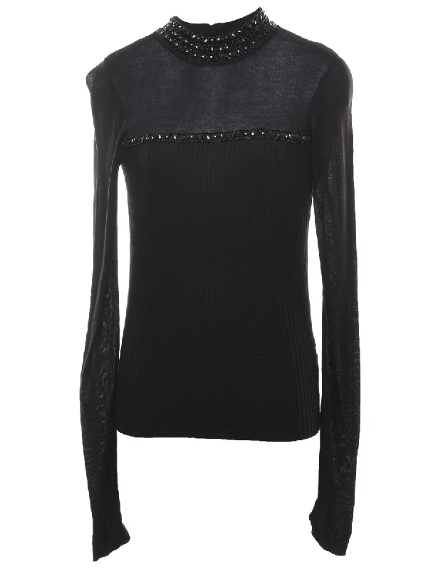 Beaded Fine Knit Jumper - S Chenille Brocade Lace