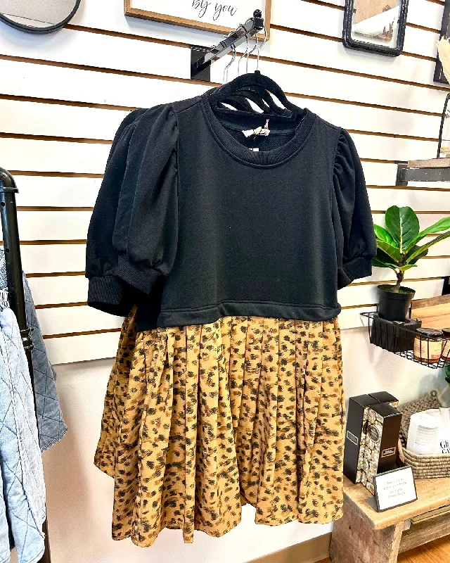 Black and Leopard Print Hem Dress | Boutique Elise | Becca