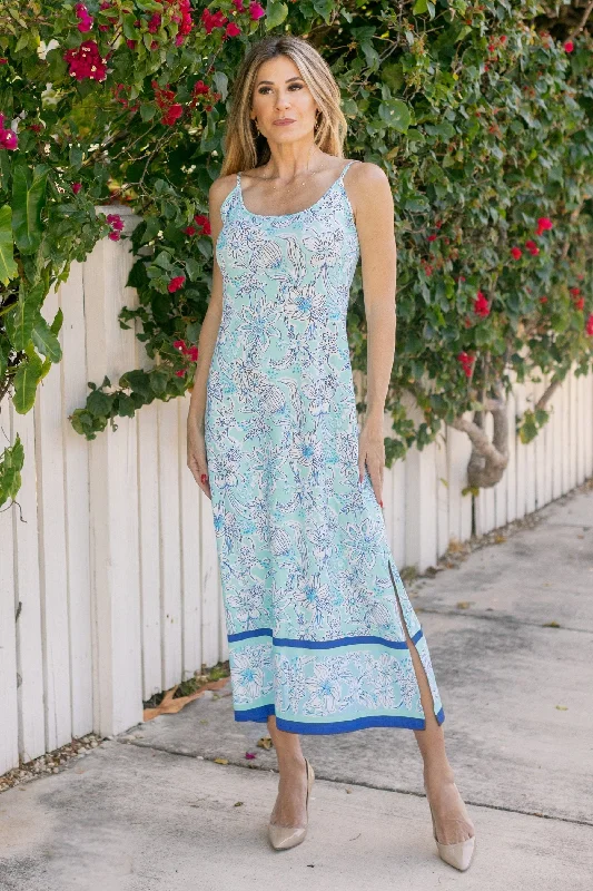 Spaghetti Dress Blooms Blue