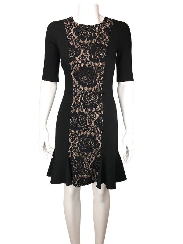 Cynthia Steffe, Women's Lace Panel Ponte Dress, Black, Size 2