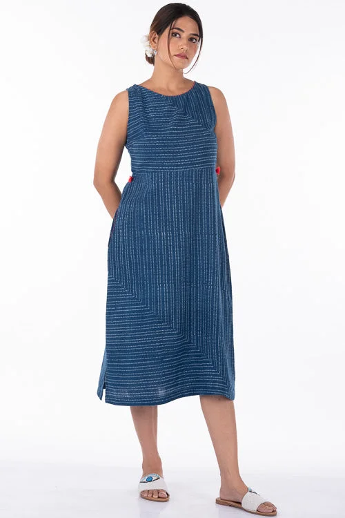 Dharan "Ditto Dress" Indigo Block Printed Dress