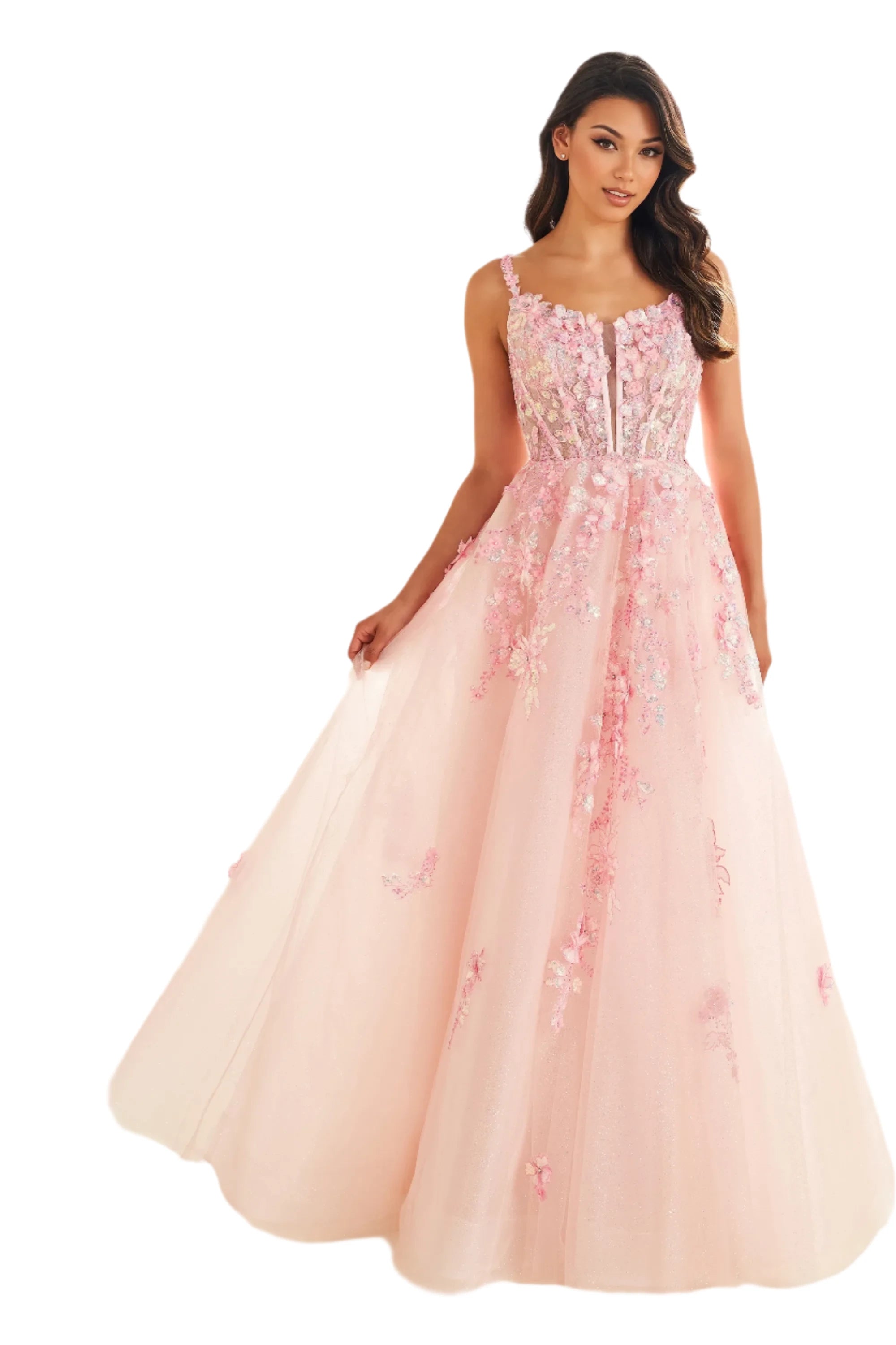 Ellie Wilde EW36213 Size 14 Blush Sheer Lace Corset A Line Prom Dress Shimmer V Neck formal Gown