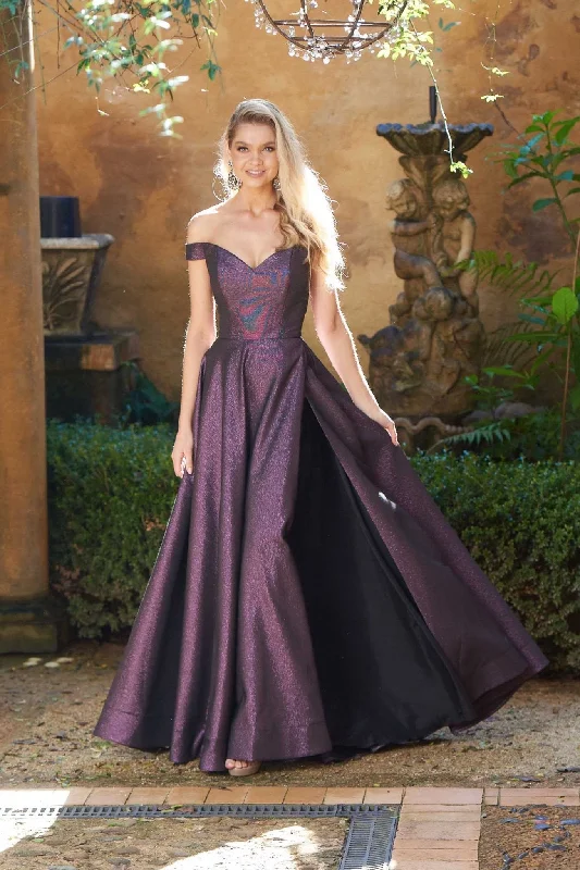 Clover Strapless Metallic Formal Dress – PO877 Eggplant