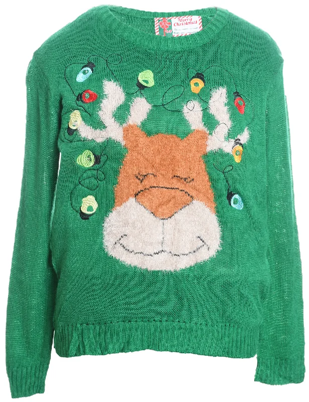 Green Knit Christmas Jumper - S Spandex Rayon Corduroy