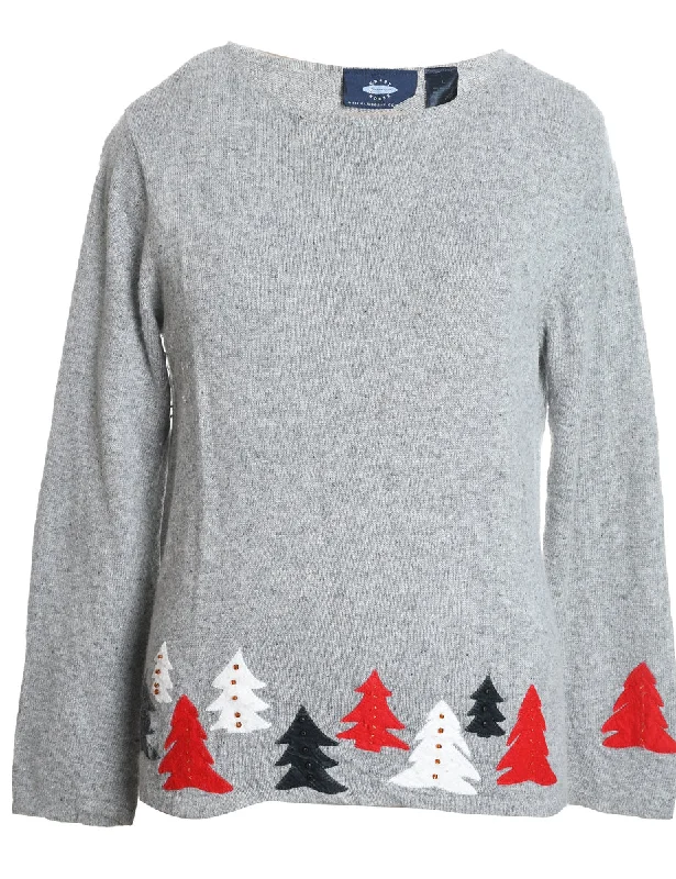 Grey Christmas Jumper - L Fleece Sweater Nylon Polyester