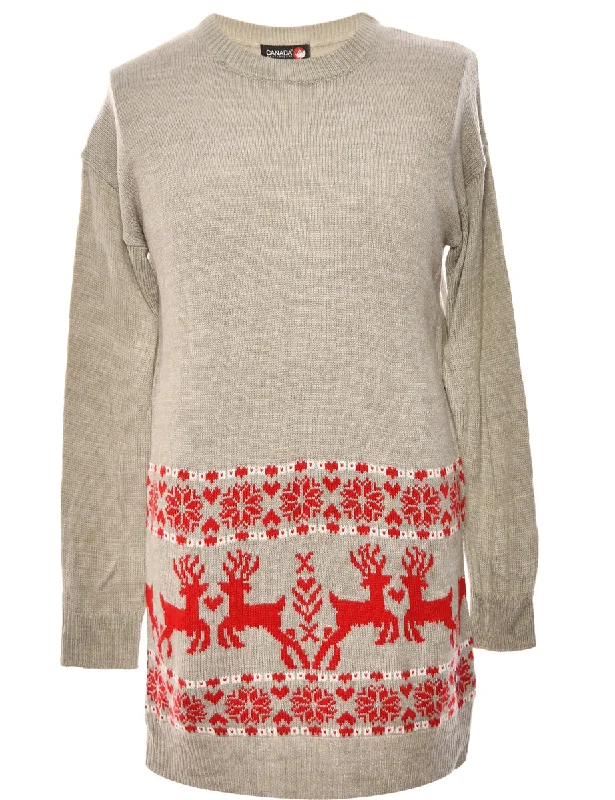 Grey & Red Nordic Jumper - M Glossy Satin Silk