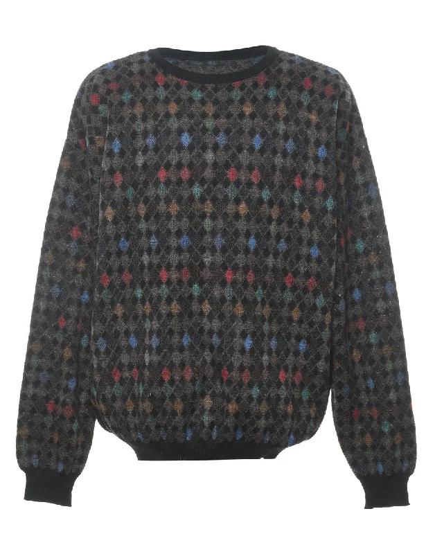 Harlequin Pattern Jumper - XL Cable Knit Ribbed Knit Lace Knit