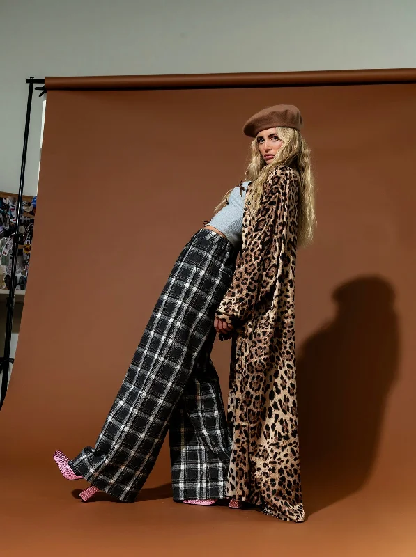Here Kitty Leopard Satin Duster Dress