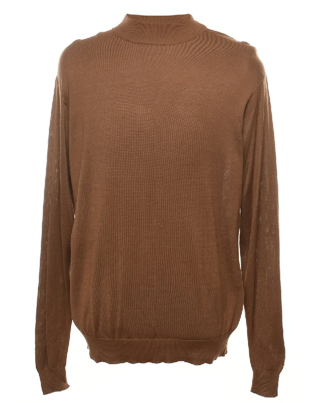 High Neck Fine Knit Jumper - XL Satin Blend Silk Blend Wool Blend