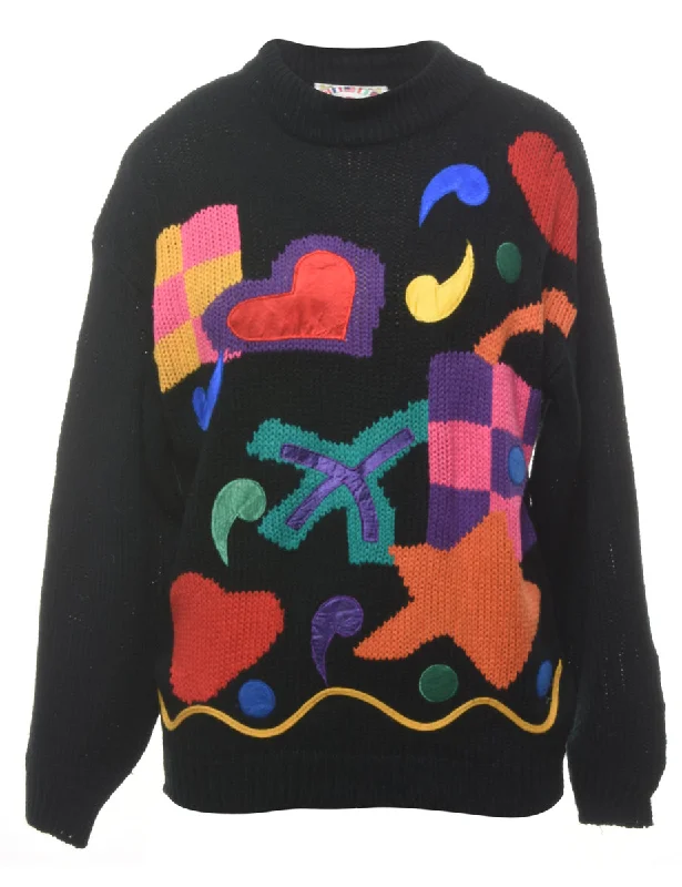 High Neck Patchwork Jumper - M Satin Fabric Silk Fabric Chiffon Fabric