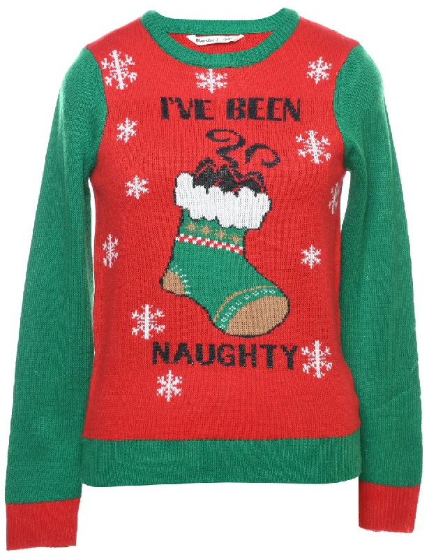 I've Been Naughty Christmas Jumper - S Beaded Sweater Sequined Faux Fur