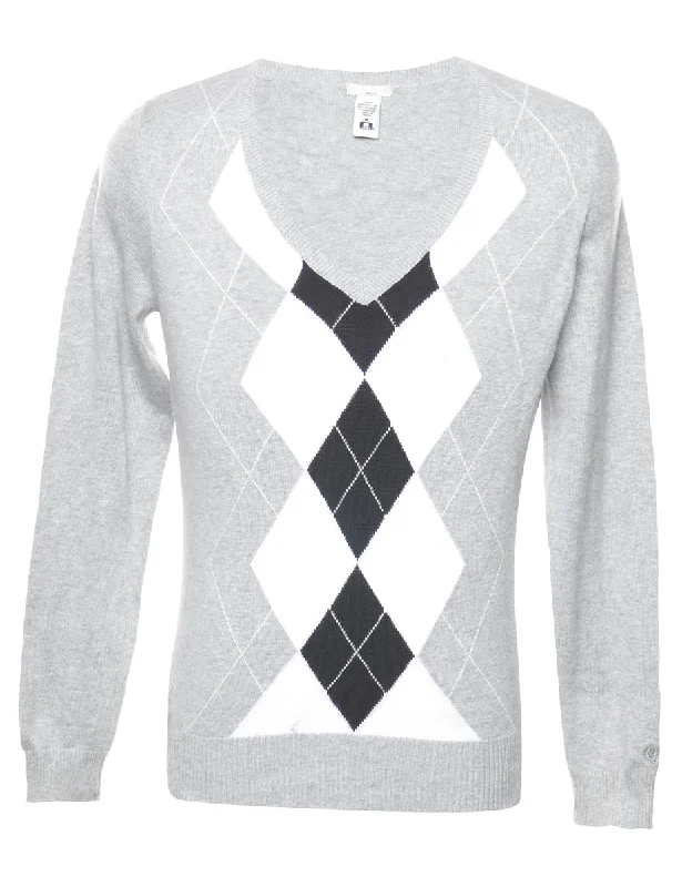Izod Argyle Grey Jumper - M Fleece Fabric Down Fabric Feather Fabric