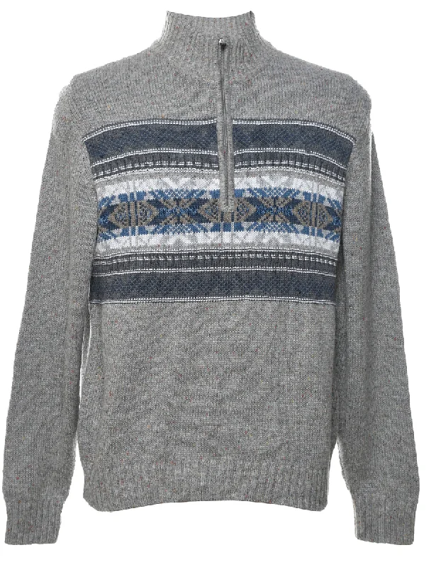 Izod Quarter Zip Nordic Jumper - L Boat Neck Shawl Collar Notched Collar