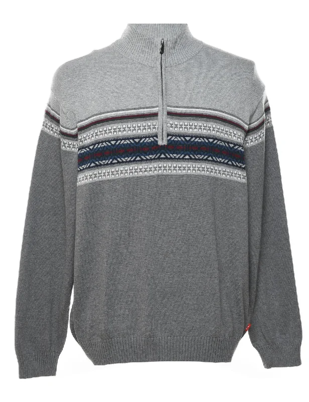 Izod Quarter Zip Nordic Jumper - L Front Pockets Side Pockets Patch Pockets