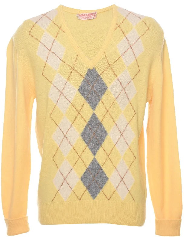 Jaeger Argyle Jumper - L Iron Safe Non-Iron Wrinkle Free