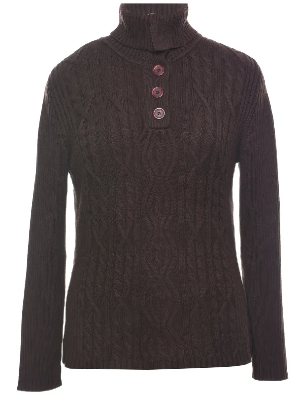 Karen Scott Cable Knit Jumper - S Denim Fabric Leather Fabric Suede Fabric