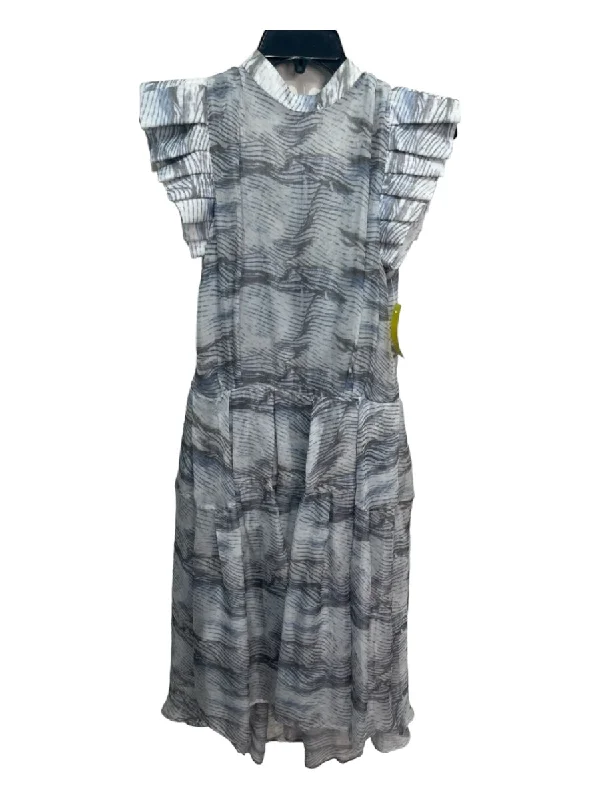 Katherine Kidd Size 4 Grey & Blue Silk Sheer Overlay All Over Print Dress