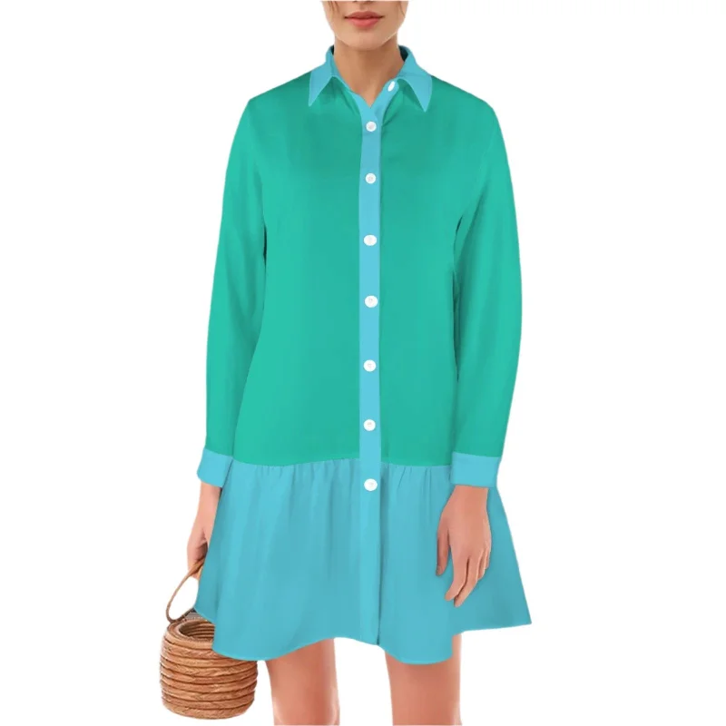 Kume Two-Tone Button-Down Collar Dress