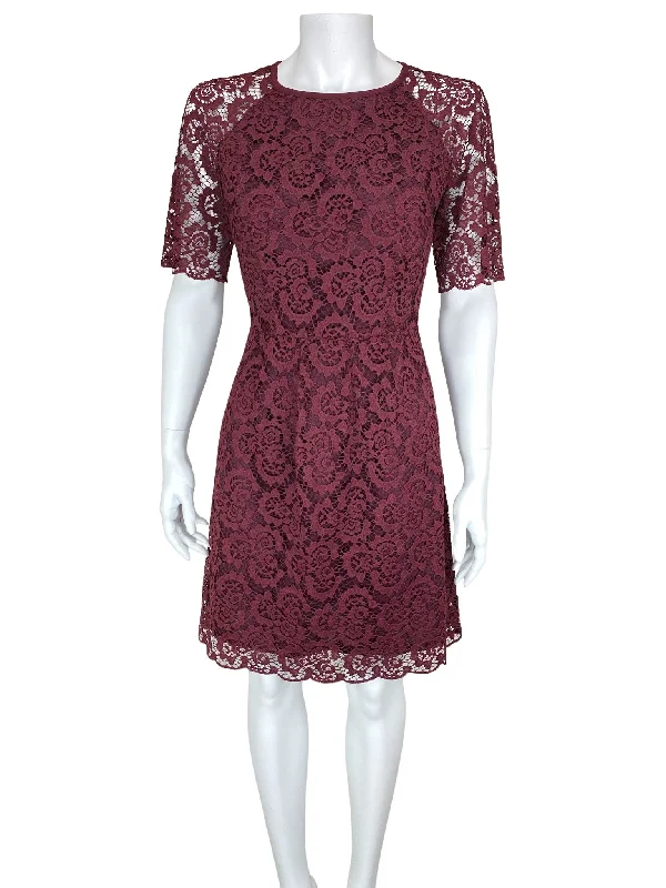 Madewell, Women's Fit & Flare Lace Dress, Claret, Size 0
