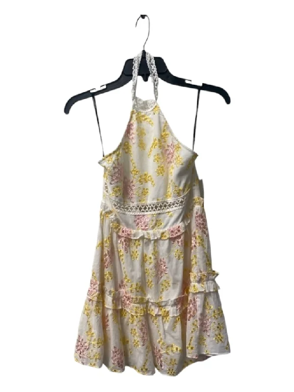 Majorelle Size XS White, Pink & Yellow Cotton Halter Perforated Back Zip Dress