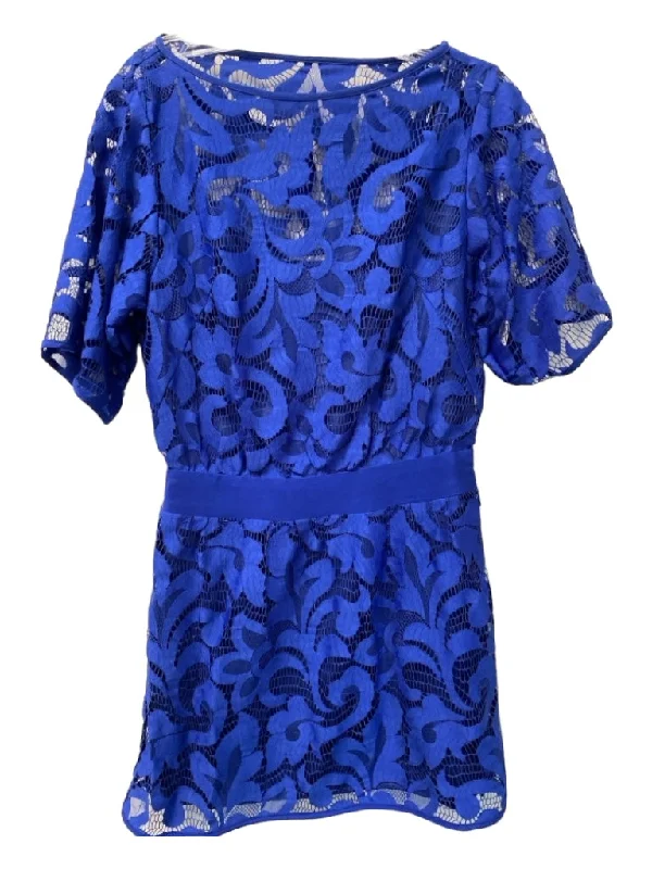 Milly Size 2 Royal Blue Polyurethane Boat Neck Half Sleeve Lace Detail Dress