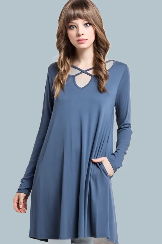Mittoshop Criss Cross Swing Dress - Dusty Navy