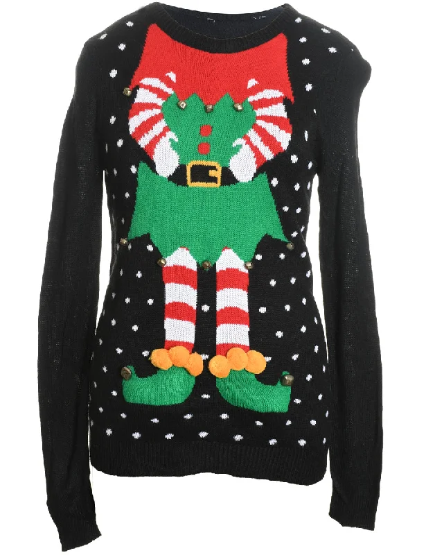 Multi-colour Christmas Jumper - L Turtle Neck Boat Neck Asymmetrical Neck