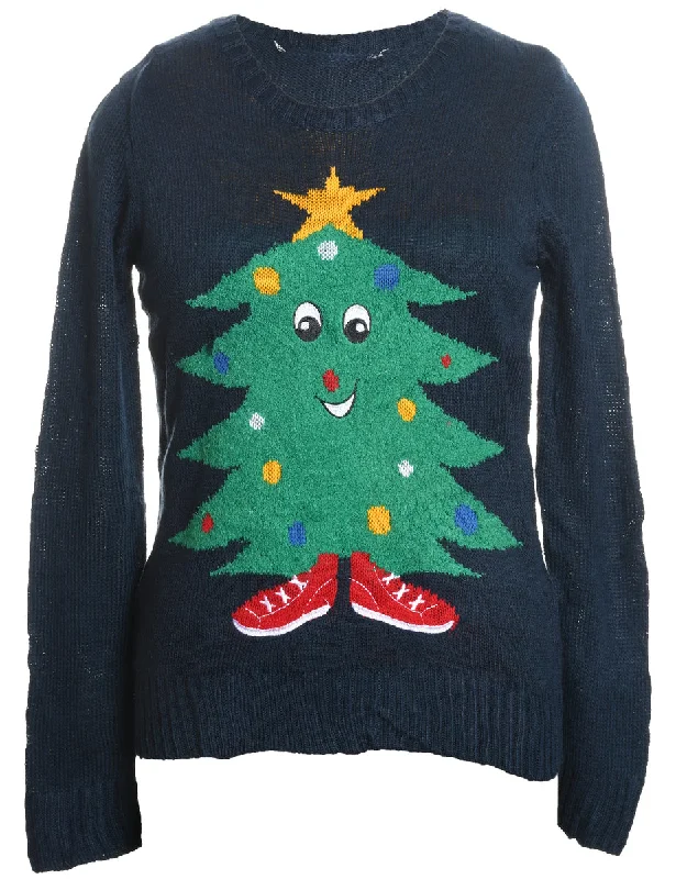 Navy Christmas Jumper - M Spandex Blend Rayon Blend Denim Blend