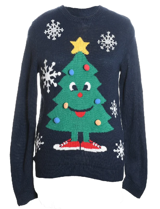 Navy Christmas Jumper - M Mesh Blend Leather Blend Suede Blend