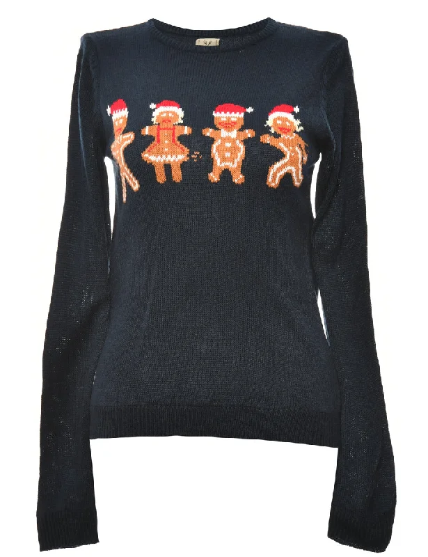 Navy Gingerbread Christmas Jumper - M Mesh Fabric Canvas Fabric Denim Fabric