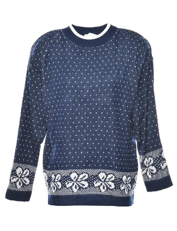 Navy Jumper - M Polka Dot Checkered Tartan