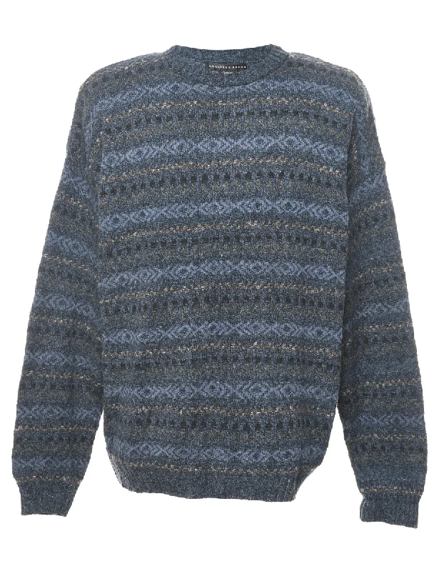 Navy Jumper - XL Solid Color Striped Floral Print