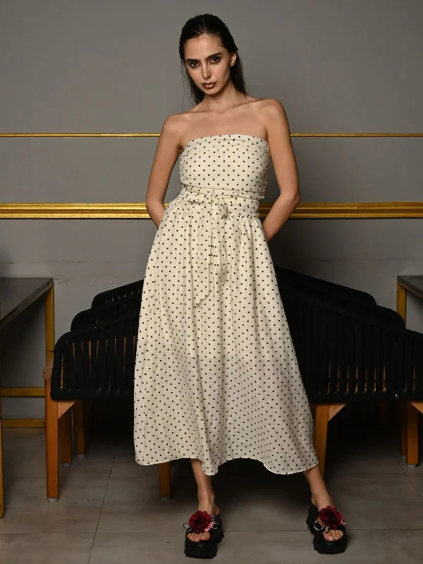 Odette Off White Viscose Printed Western Dress for Women