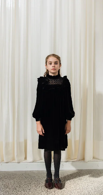 PETITE AMALIE BLACK VINTAGE LACE VELVET DRESS