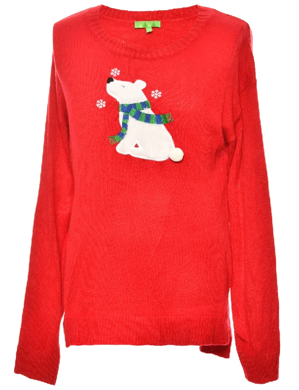 Polar Bear Christmas Jumper - L Sweater Knitwear Pullover