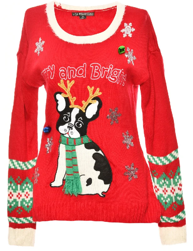 Pug Design Christmas Jumper - M Soft Cozy Warm