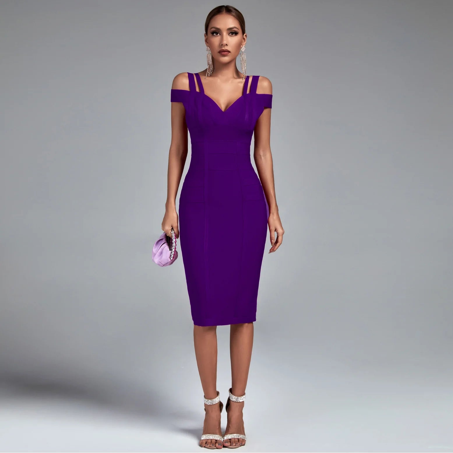 Purple Over Knee Open Back Bandage Dress