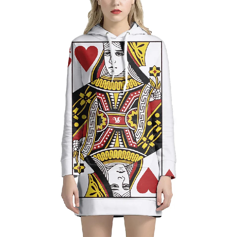 Queen Of Hearts Playing Card Print Pullover Hoodie Dress